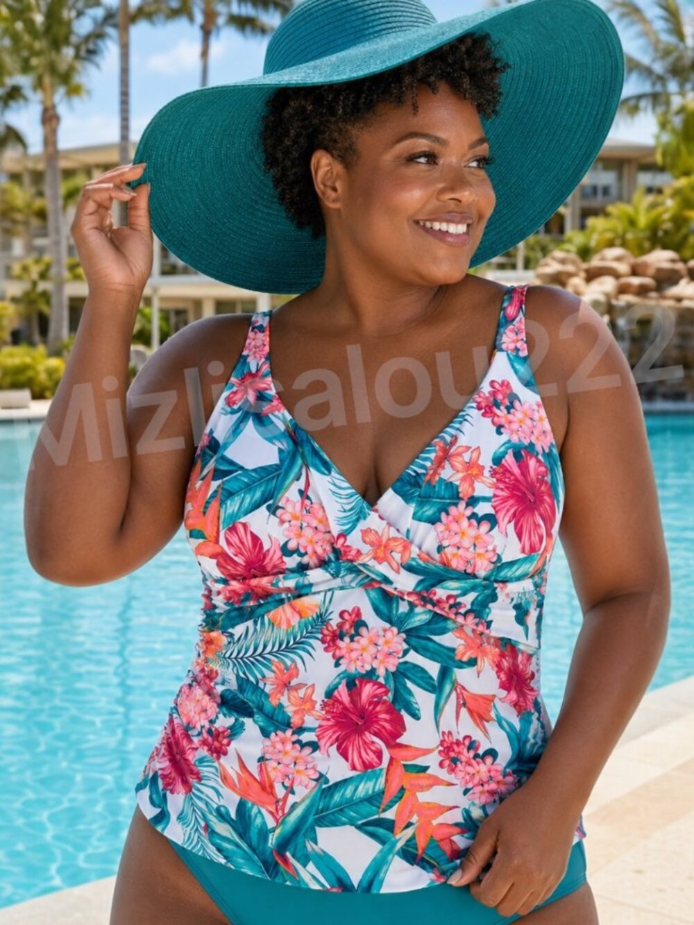 Swim Solutions Tropical Floral Ruched Tankini Top Size 18 NWT